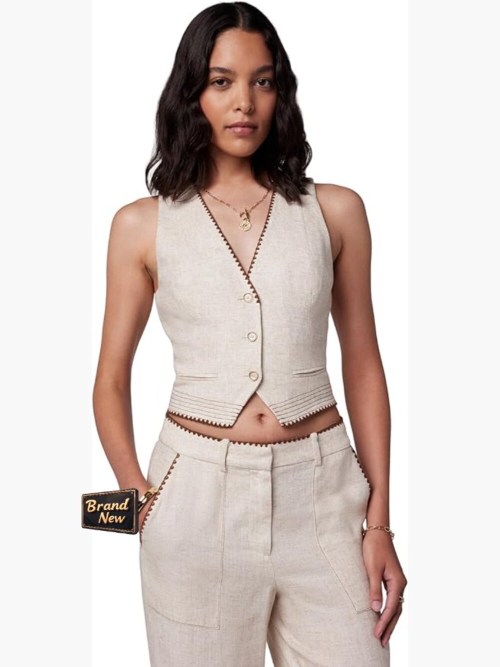 Sleeveless Linen Vest - Relaxed Fit V-Neck